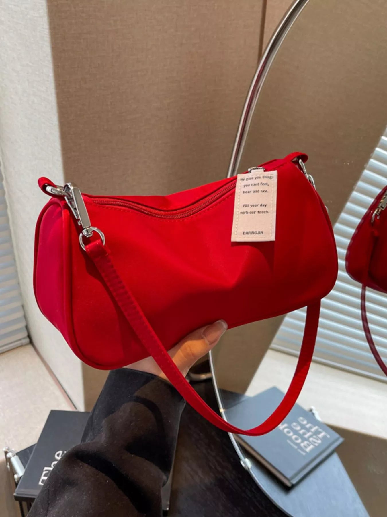 Womens Crossbody Bag Red Nylon Fabric Zipper Solid Color Handbag 6d51b037-1e91-4203-9308-db7981418fbe-Max-Origin Trendsi