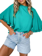 Ruffle Trim Half Sleeve Blouse