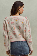 SO ME Womens Sweater Cardigan Beige Pink Flower With Ruffle Detailing 6d650c7a0e6f49aabef1367bfc5df022-Max-Origin Trendsi
