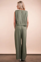 VERY J Outfit Set Olive Woven Top & High Waisted Pants Pocketed 2 Pcs 6d6b6b23ae7b4822aaf8b19da72973b9-Max-Origin Trendsi