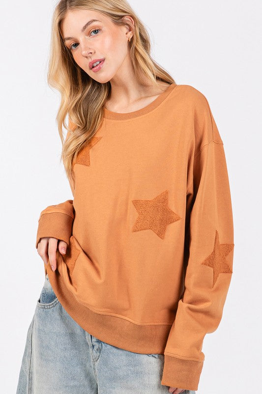 SAGE+FIG USA Women Sweatshirt 100% Cotton Cinnamon Star Patch Long Sleeve 6d779c2a-d11b-4357-929e-c74d751a09cf-Max Trendsi