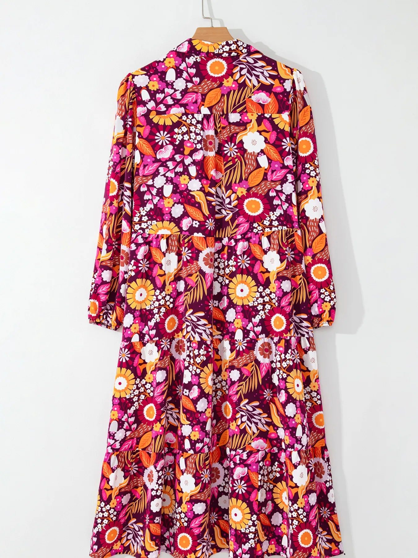 Midi Dress Hot Pink Colorful Floral Print Long Sleeve with Pockets 6d7e815368a6465c8bf1cf5f4d090838-Max-Origin Trendsi