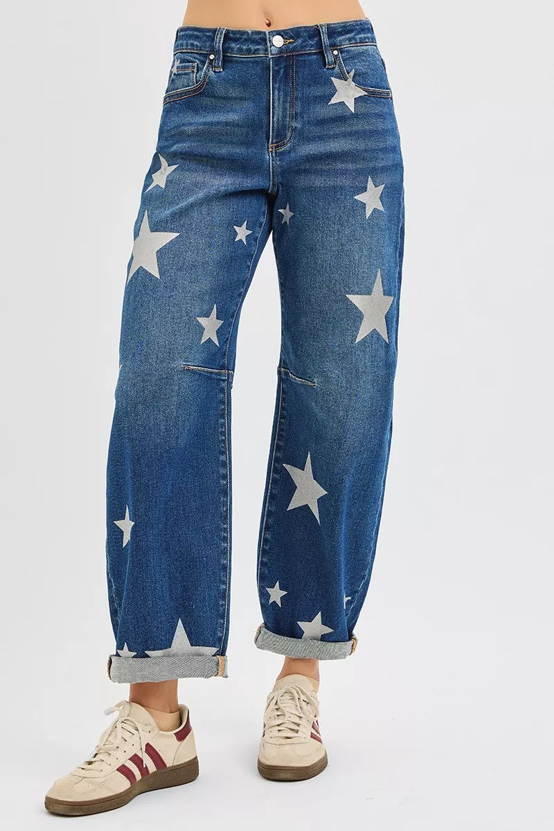 RISEN Star Printed Jeans Womens Mid Rise Ankle Length Relaxed Barrel 6d817890db4749b4917f2ae0b7b12095-Max-Origin Trendsi