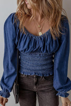 Denim Top Smocked Long Sleeve Elastic Waist 6d88f9ba-2774-4320-87a4-e1a35d72a7ef-Max Trendsi