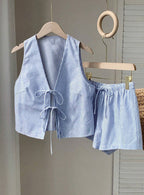 Striped Tie-Front Vest and Shorts Two-Piece Set