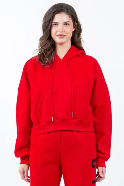 American Bazi Red Cropped Hoodie Women's Letter Graphic Long Sleeve Top 6d914a47-e0f0-455c-8469-aee49a11027f-Min Trendsi