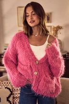 SO ME Womens Cardigan Pink Soft Touch Hairy Loose Fit Cozy Sweater 6d946f98e45e49a4af5caafdc644166d-Max-Origin Trendsi