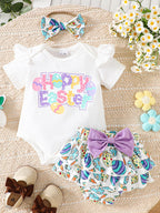 Children's Easter Graphic Bodysuit and Skirt Set with Headband