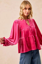 BiBi Womens Blouse Christmas Theme Velvet Bow Tied Ruffled Top 6da0469bf4194209a7ae3bd0d9bd1086-Max-Origin Trendsi