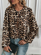 Leopard Women Blouse Bow Tied Front Round Neck Long Sleeve Top 6db477f8-e61c-4969-b719-658c58918558-Max Trendsi