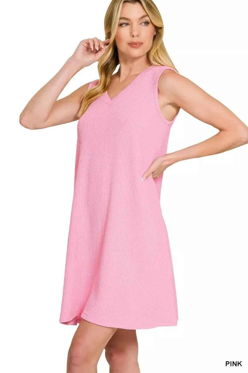 Zenana Mini Dress Pink Raised Rib Sleeveless 6dbbc2cad8f04934b9c46bcb3f3e342a-Max-Origin Trendsi