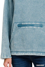 Zenana Women's Sweatshirt Fleece Blue Gray Washed High Neck Kangaroo Pocket 6dc10b9d02de47e290a91d67b97faf06-Max-Origin Trendsi