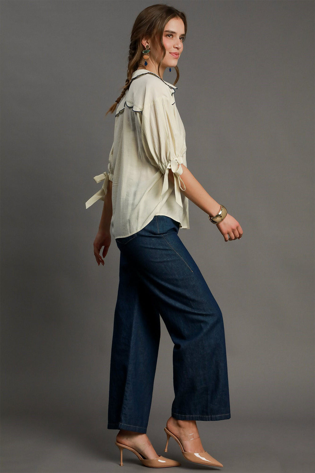 Umgee Shirt Ecru Embroidered Detail Short Bow Sleeve Top 6debb1f0-a39c-455d-9bf8-d29998819b94-Max Trendsi