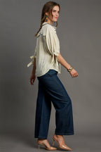 Umgee Shirt Ecru Embroidered Detail Short Bow Sleeve Top 6debb1f0-a39c-455d-9bf8-d29998819b94-Max Trendsi