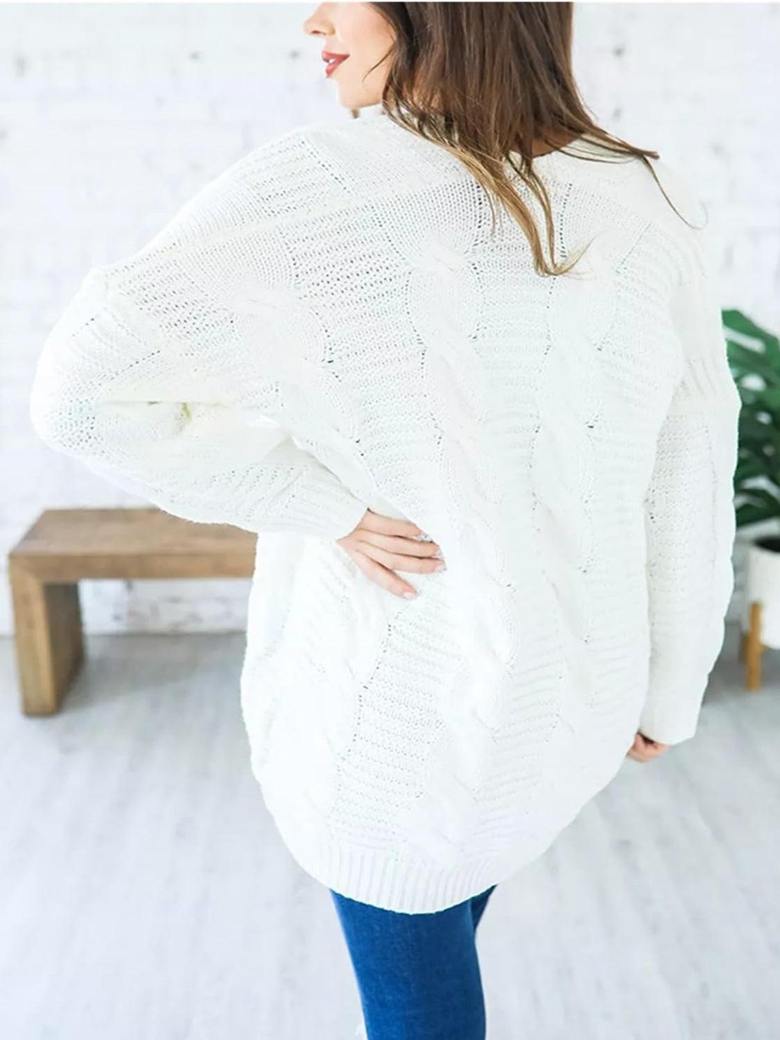 Cable-Knit Cardigan Open Front Long Sleeve Knitwear White 6ded0d03-cfde-4e63-9e07-e48ad72c8c9f-Max Trendsi