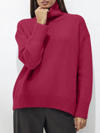 Turtleneck Women Sweater Basic Solid Oversized Long Sleeve Soft Knit Acrylic Cerise One Size 6e012909-9486-4862-82e4-b01da11d0dd4-Max Trendsi