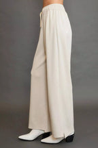 Umgee Womens Wide Leg Pants Ecru Elastic Drawstring Waistband Trousers 6e083fa2-d289-4c2f-becf-59804d617b27-Max-Origin Trendsi