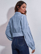 Cropped Jacket Women's Button Down Collared Long Sleeve with Flap Pockets 6e13604e-a9ed-4861-88d9-580e62c39a44-Min Trendsi