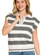 Zenana Viscose Striped Collared Sweater Vest