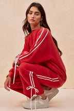 BiBi Womens Fleece Sweatpants Red Side Lined Bow Details Pocketed 6e27dafdfe7540b9884c69a88b6e2bae-Max-Origin Trendsi