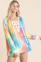 BiBi Tie Dye Womens Top Deep V-neck Blouse With Lace Up Front 6e2ddaaa9aae4b96ba8d8808966f7cc2-Max-Origin Trendsi