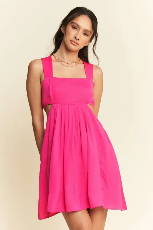 Davi & Dani Mini Dress Hot Pink Washed Satin Cutout Skirt Wide Straps Hot Pink 6e452e44edcc42b49ee92dc37626d057-Max-Origin Trendsi
