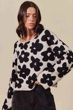 SO ME Women Sweater Floral Black Loose Fit Flower Lightweight Knit Top 6e5c1f70aee44df096367a9e0119fbe5-Max-Origin Trendsi