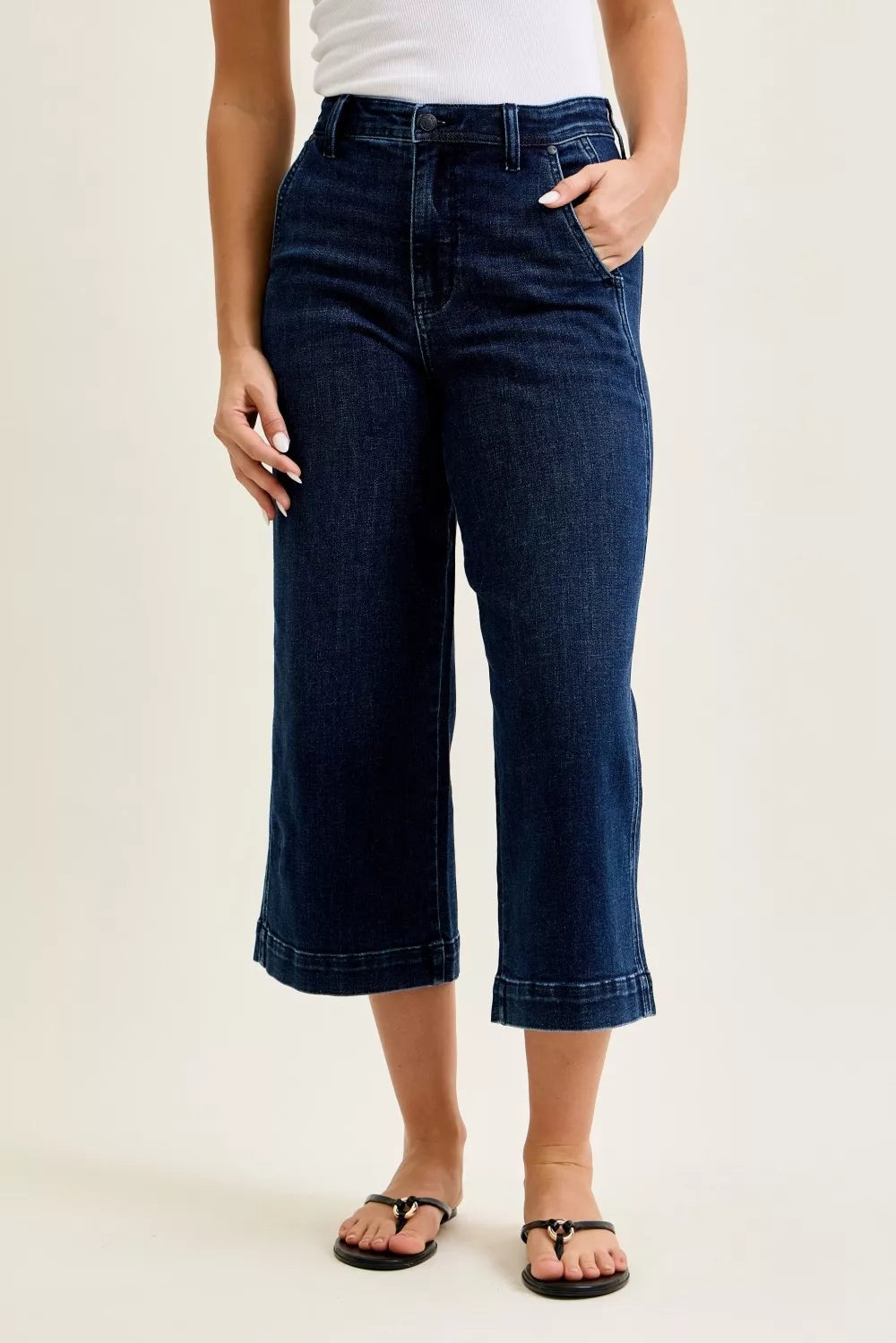 Judy Blue High Waist Wide Leg Ankle-Length Jeans