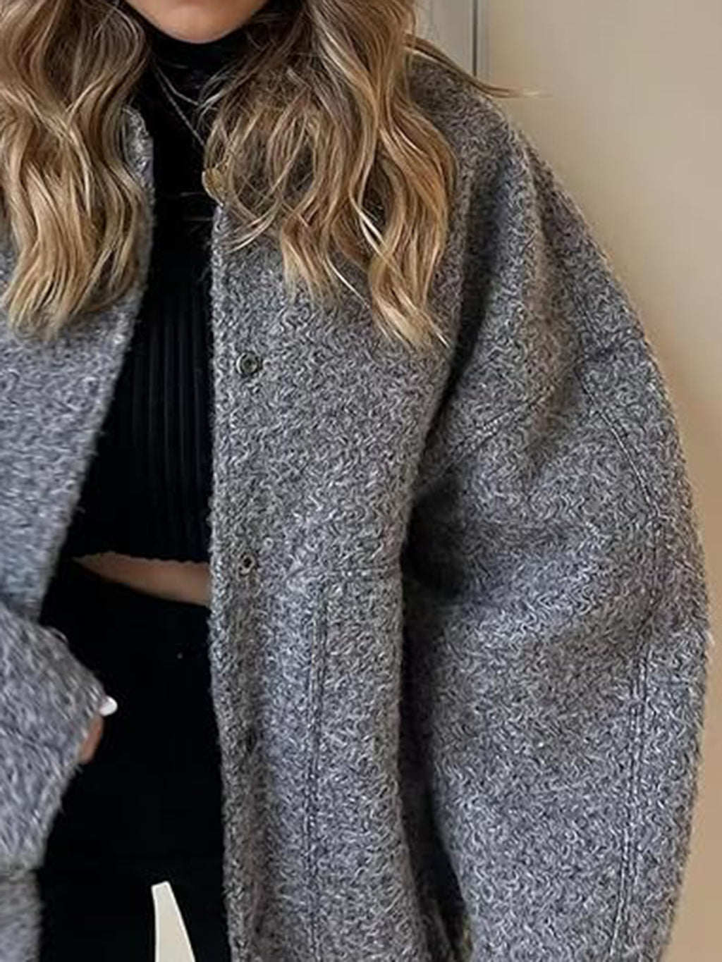 Women Jacket Snap Collared Long Sleeve Elastic Hem Oversized Pocketed 6e743cc6-b1b5-4157-aca9-647d14f9eddf-Max Trendsi