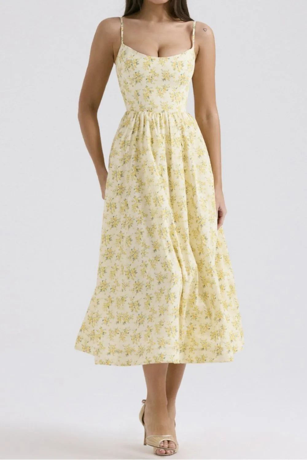 Floral Midi Dress Spaghetti Strap Ruched Zipper High Waisted 6e88ea1e-0c91-4187-93a7-e72585b00ad7-Max-Origin Trendsi