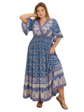 Plus Size Printed Wrap-Style Half Sleeve Dress