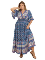 Plus Size Printed Wrap-Style Half Sleeve Dress