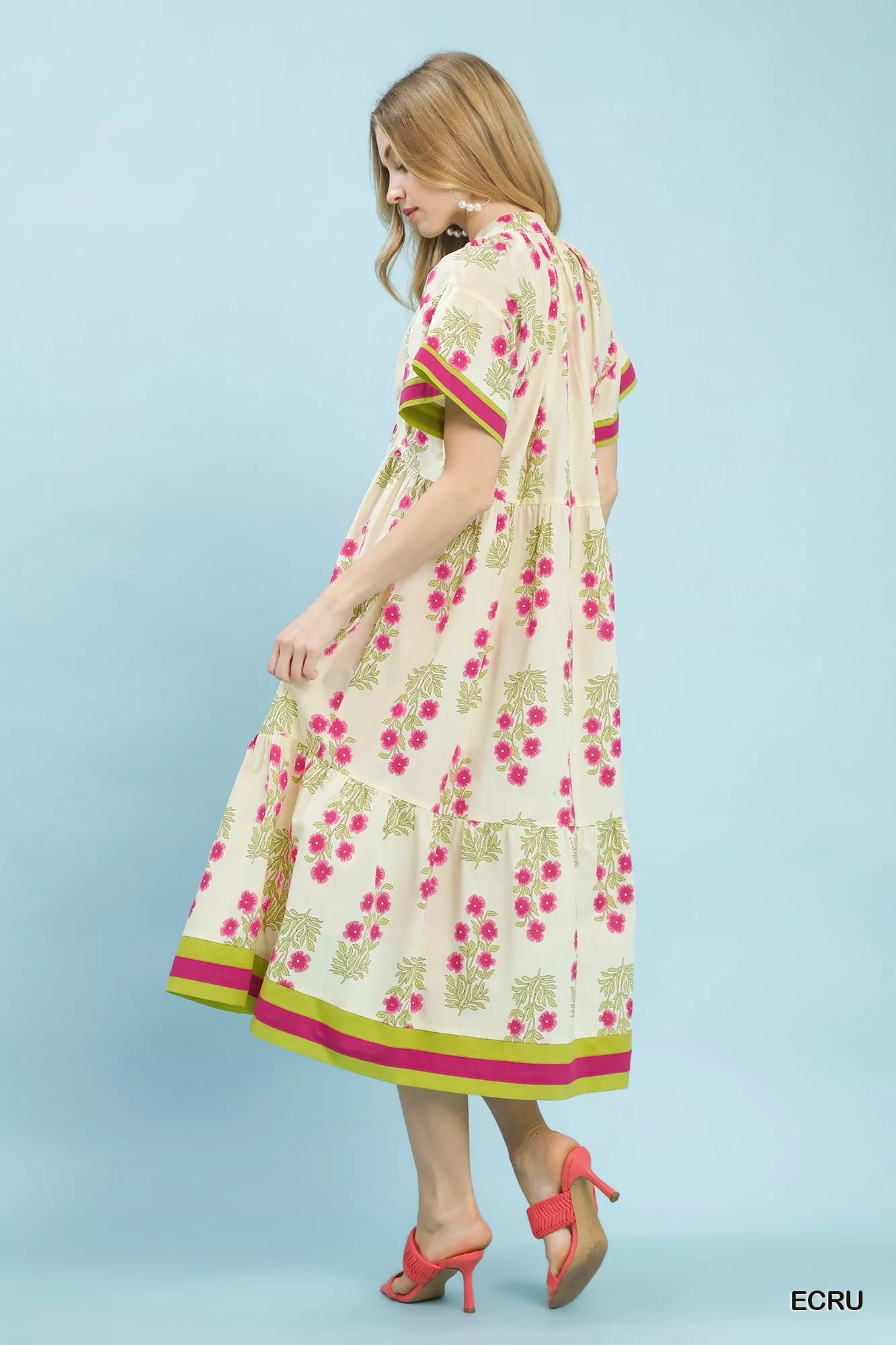 Umgee Midi Dress Ecru Floral Border Tiered Cotton Short Puff Sleeves 6ea15bb7-4b33-4468-a242-e4cfb49e4c1c-Max-Origin Trendsi