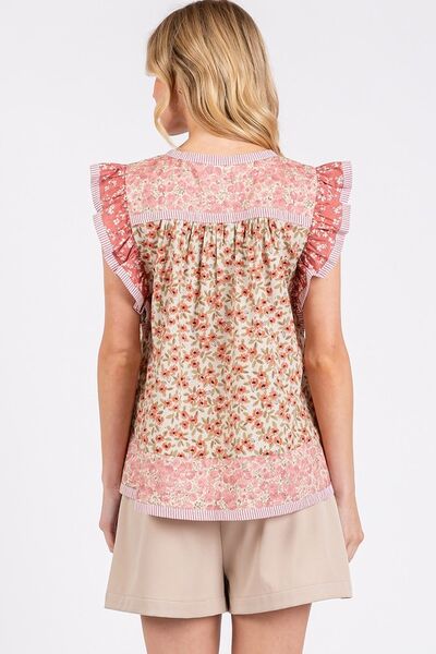 Mittoshop Floral Blouse Notched Ruffled Cap Short Sleeve Rose Pink 6eb3b823-8547-45c9-a0a6-135e26b35a5b-Min Trendsi