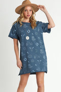 Umgee Mini Dress French Terry Short Sleeve Blue Printed S-2XL Peacock Blue 6ecd7af8-7dcc-4bfb-a402-bb3ddd2285c8-Max Trendsi