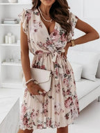 Floral Ruffle Dress Surplice Ruffled Cap Short Sleeve Tied Waist 6ee378e5-80d8-42fe-aeae-0ed1f1a72634-Max-Origin Trendsi