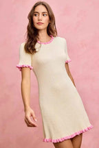 Contrast Ruffled Sweater Knit Mini Dress