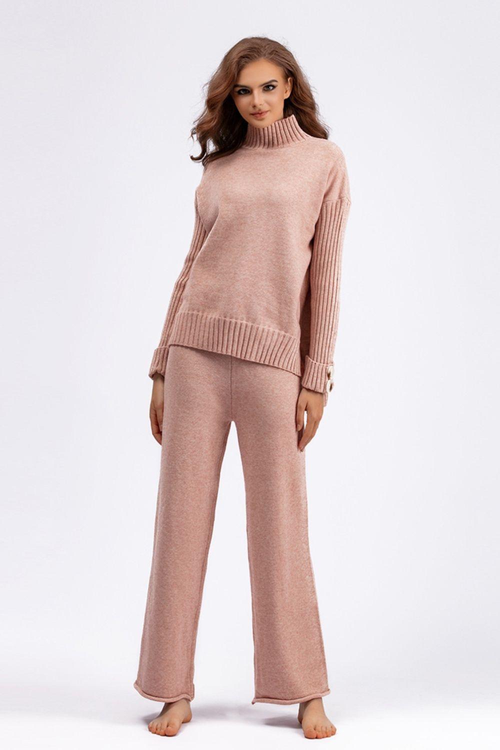 Basic Bae Turtleneck Sweater Set Long Sleeve Knit Top and Pants