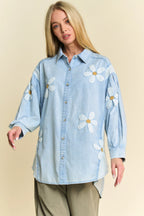 Davi & Dani Women's Denim Shirt Lightweight Washed Daisy Patch Waffle Knit Top 6f217bd0d0ee41598e2e577de0df13aa-Max-Origin Trendsi