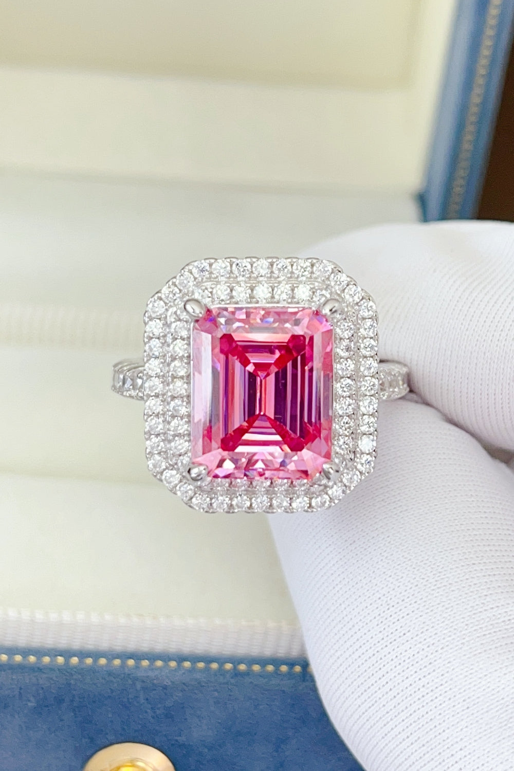 Silver Ring 2 Carat Moissanite Hot Pink Square Stone Sterling Platinum-plated 6f33eb5c-1de2-4807-8733-6a64f4c84b86-Max Trendsi