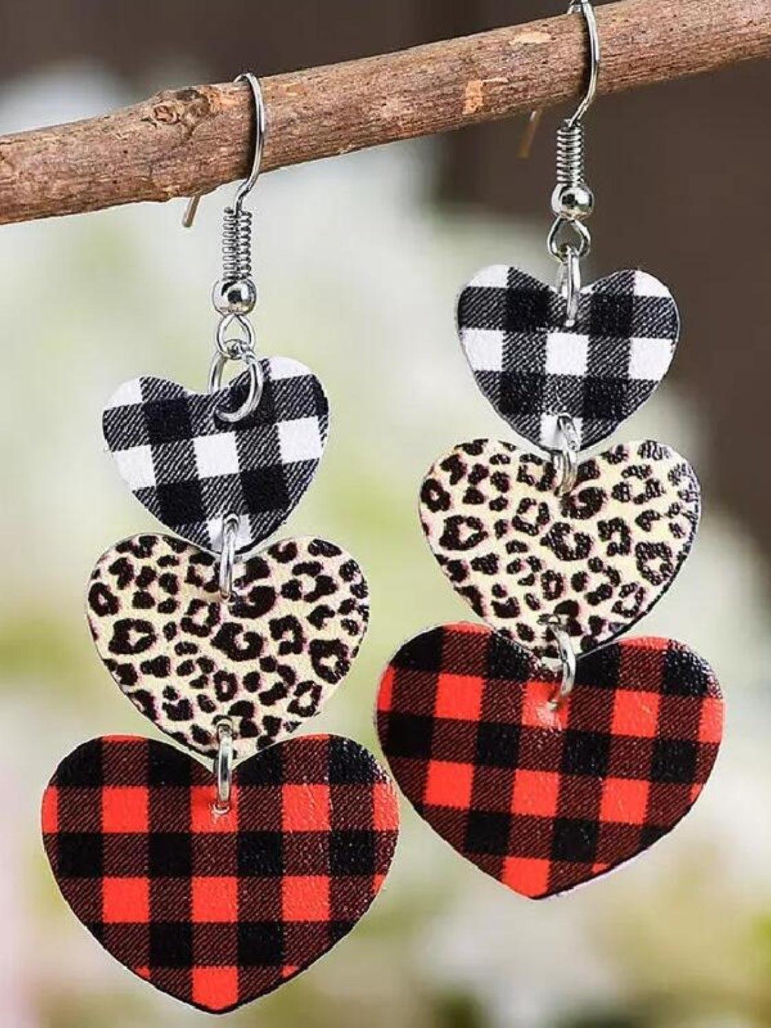 Faux Leather Dangle Earrings Heart Leopard Pattern Women Alloy Fashion Earrings