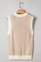 Knit Top Sleeveless Round Neck Horseshoe Contrast Sweater Vest 6f428e9e-90f8-4e5d-b98b-6acec2f89cee-Max-Origin Trendsi