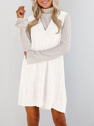 Lovelet Sweater Dress Mini V Neck Sleevless Cable Knit Overall 6f430087-4af9-448a-977e-ca811a584a35-Min Trendsi