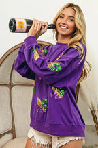 BiBi Sweatshirt Purple Mardi Gras Fleur De Lis Sequin Patches Long Sleeve Top 6f68f7d7e5d64ea49c7c83bf324915fc-Max-Origin Trendsi