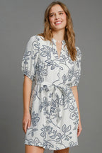 Umgee Mini Dress Off White Floral Print Notched Puff Sleeve Belted OFF WHITE 6f6ce724-1f0d-4be7-838e-651722dc5259-Max Trendsi