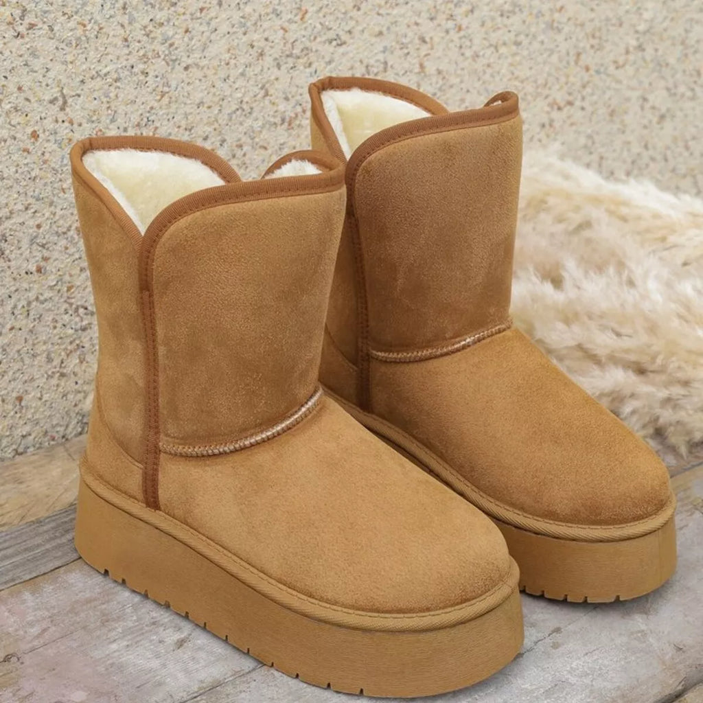 Women's Boots Warm Fluff Lined Round Toe Platform Flats Camel 6f6fb1e57b10461f9ea3277d4721423f-Max-Origin Trendsi