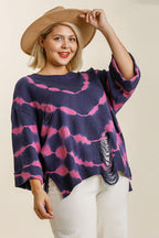 Umgee Knit Top Tie Dye Distressed Thin Sweater with Side Slits Long Sleeve 6f70fd3b-e5be-467a-bcb1-93c399e262f2-Min Trendsi