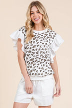 Lime 'N' Chili Top Ribbed Leopard Print Ruffle Detail Sleeveless White Blouse 6f73f378088f4fdb9db807844630601b-Max-Origin Trendsi