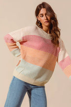 SO ME Womens Sweater Multi Color Block Stripe Long Sleeve Pullover 6f8285afdf62439380e50bf14e83b547-Max-Origin Trendsi