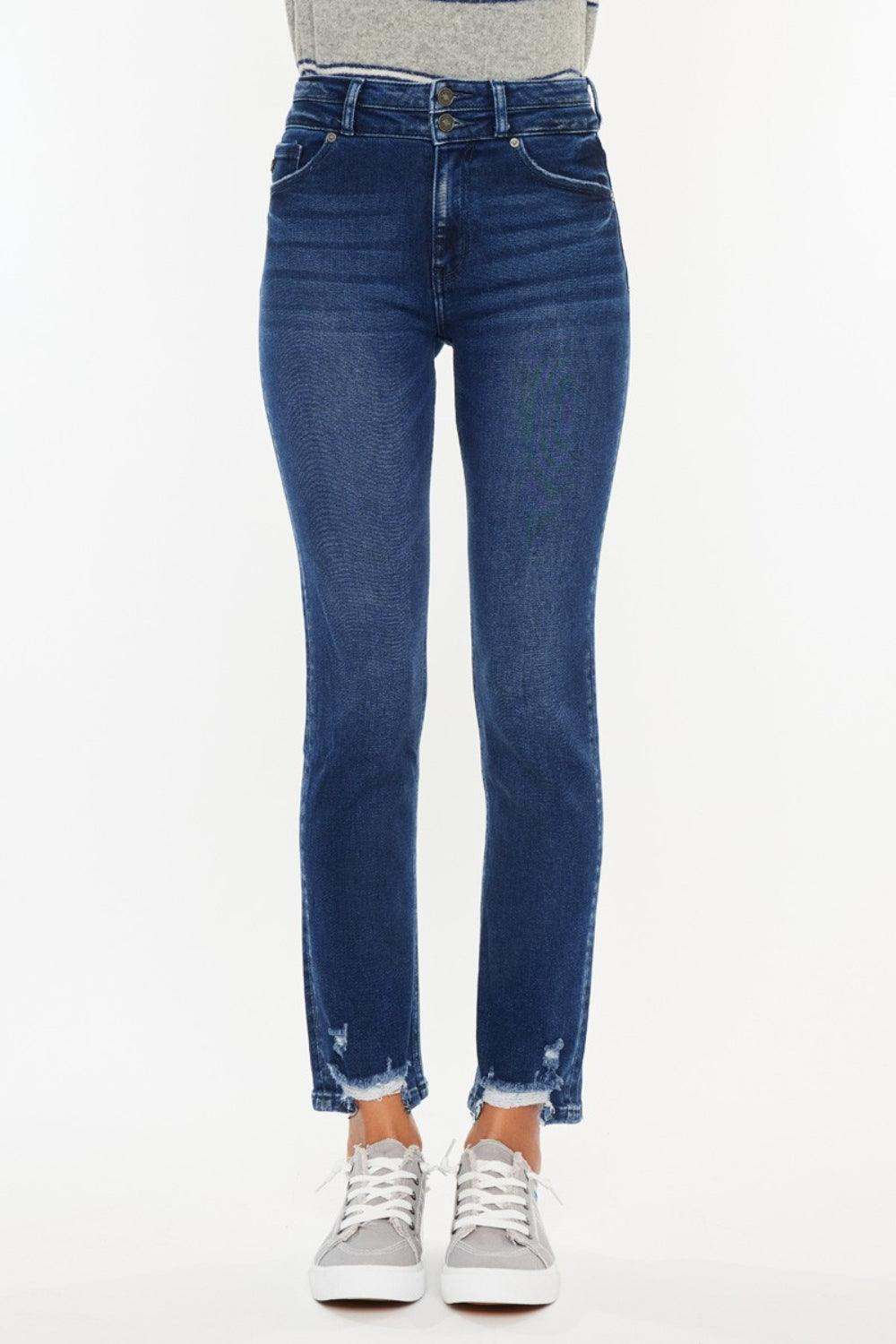 High Rise Slim Straight Blue Jeans Denim Pants 6f901317-2e0e-42b0-8a68-2f2c3767176a-Max Trendsi